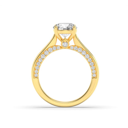 2Cttw Round Shaped Lab Grown Diamond (F/VS) Accented Bridge Shank Engagement Ring in 14K Gold