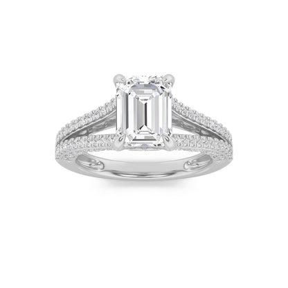 2Cttw Emerald Shaped Lab Grown Diamond (G/VS) Split Shank Accented Engagement Ring in 14K Gold