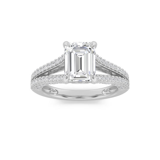2Cttw Emerald Shaped Lab Grown Diamond (G/VS) Split Shank Accented Engagement Ring in 14K Gold