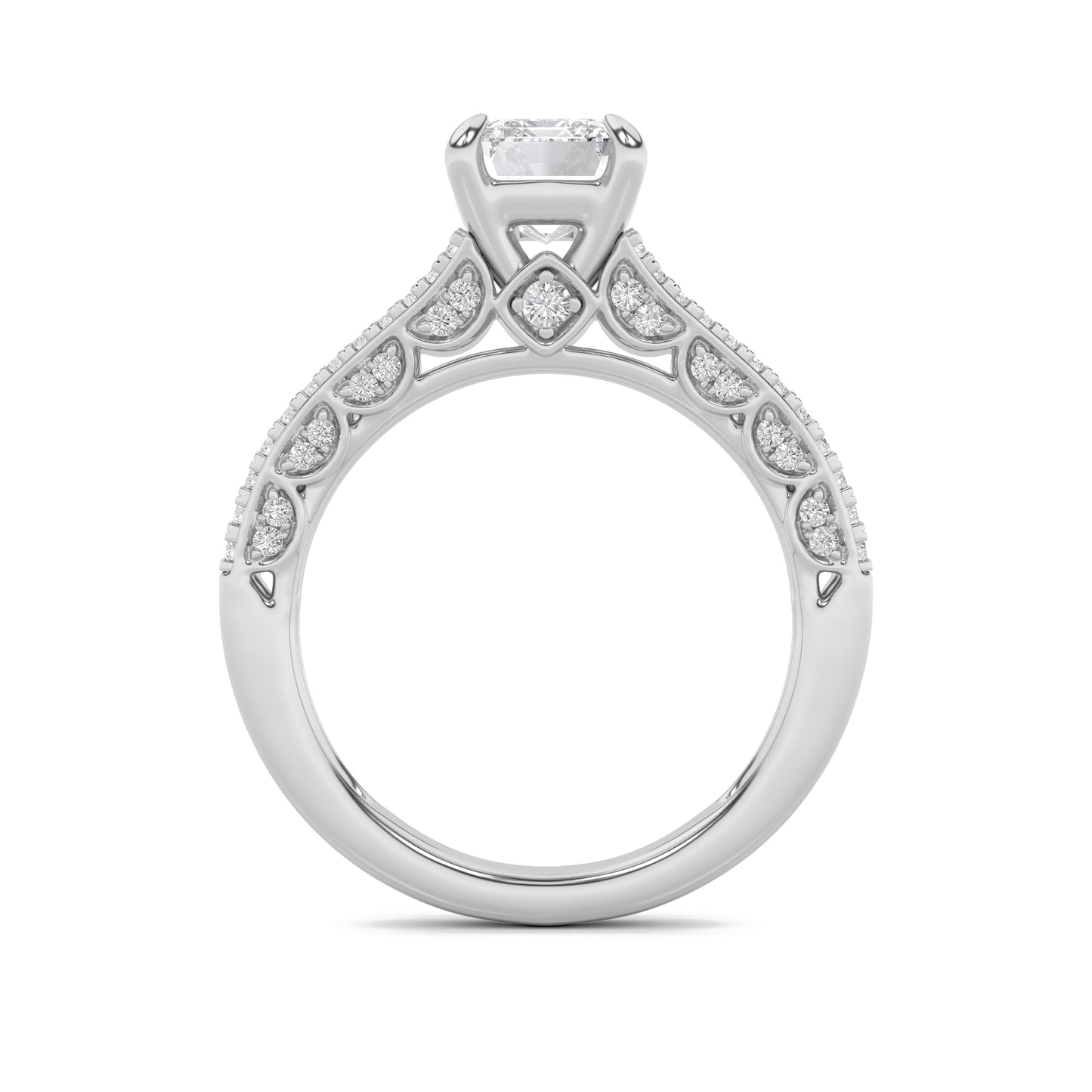 2Cttw Emerald Shaped Lab Grown Diamond (G/VS) Split Shank Accented Engagement Ring in 14K Gold