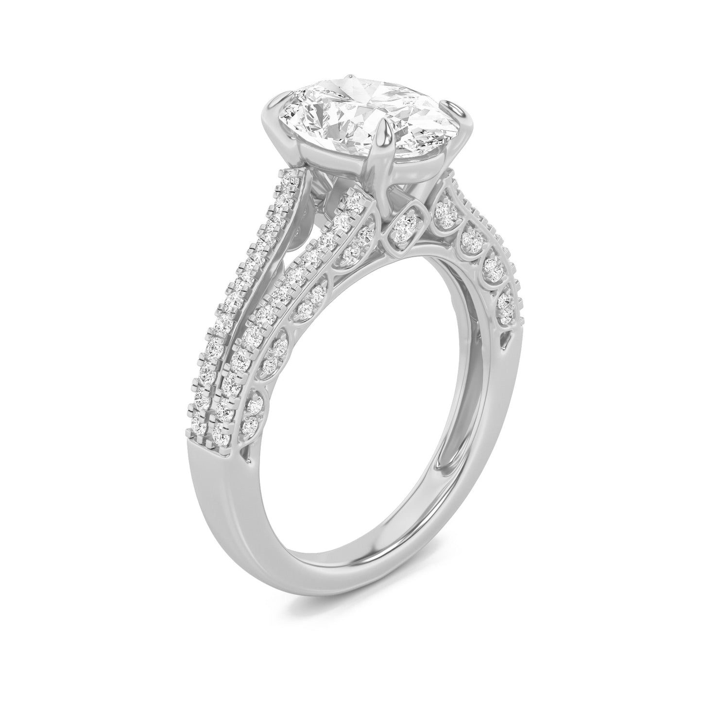 2Cttw Oval Shaped Lab Grown Diamond Split Shank Accented Engagement Ring in 14K Gold