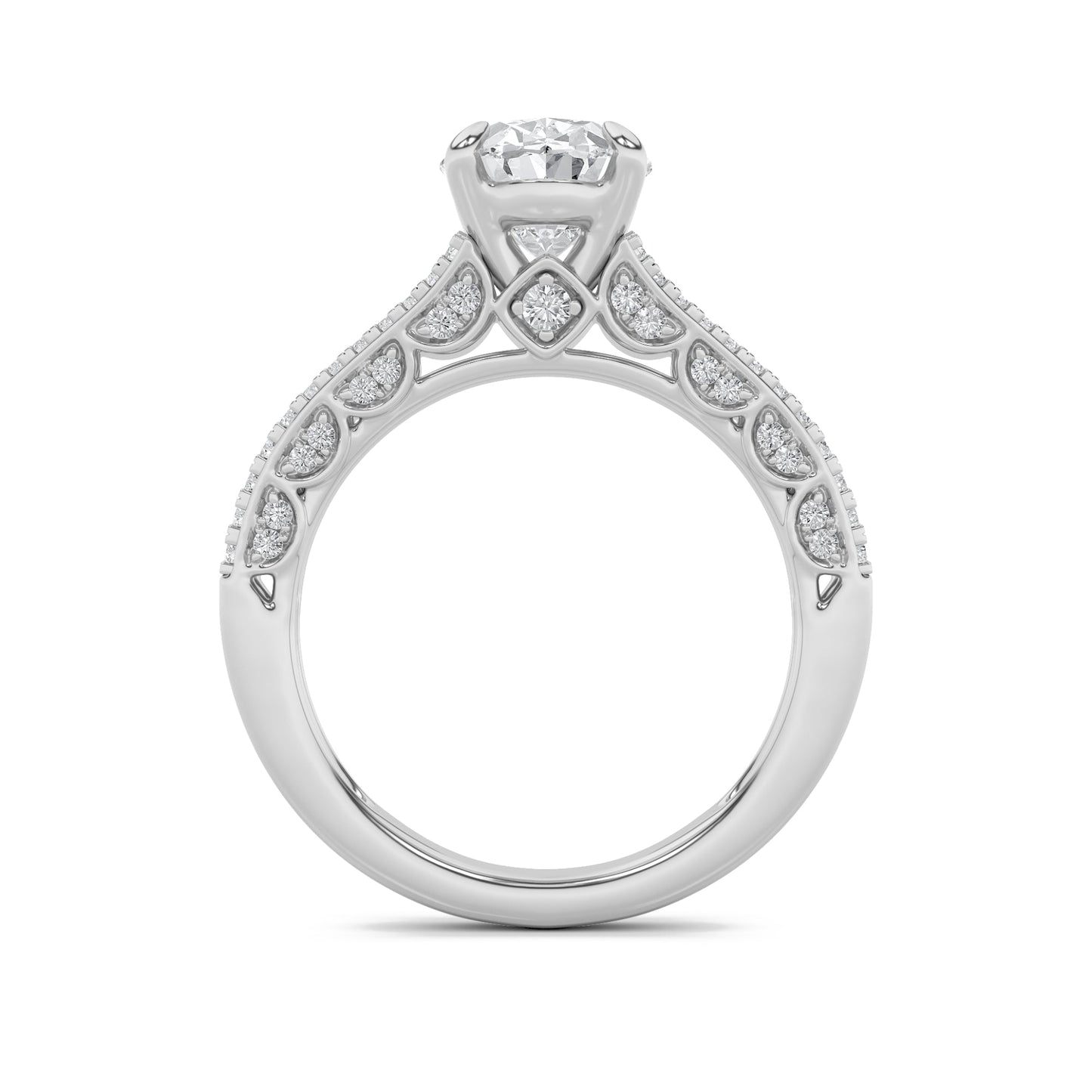 2Cttw Oval Shaped Lab Grown Diamond Split Shank Accented Engagement Ring in 14K Gold