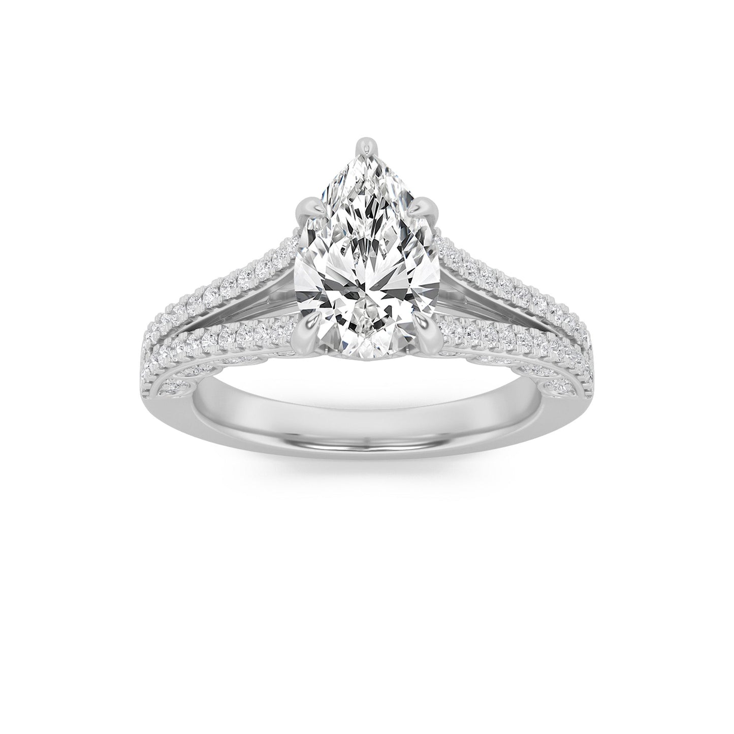 2Cttw Pear Shaped Lab Grown Diamond (F/VS) Split Shank Accented Engagement Ring in 14K Gold