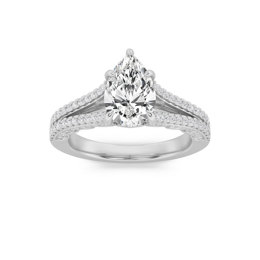 2Cttw Pear Shaped Lab Grown Diamond (F/VS) Split Shank Accented Engagement Ring in 14K Gold