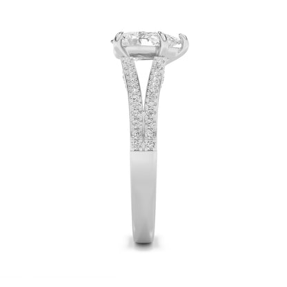 2Cttw Pear Shaped Lab Grown Diamond (F/VS) Split Shank Accented Engagement Ring in 14K Gold