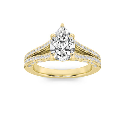 2Cttw Pear Shaped Lab Grown Diamond (F/VS) Split Shank Accented Engagement Ring in 14K Gold