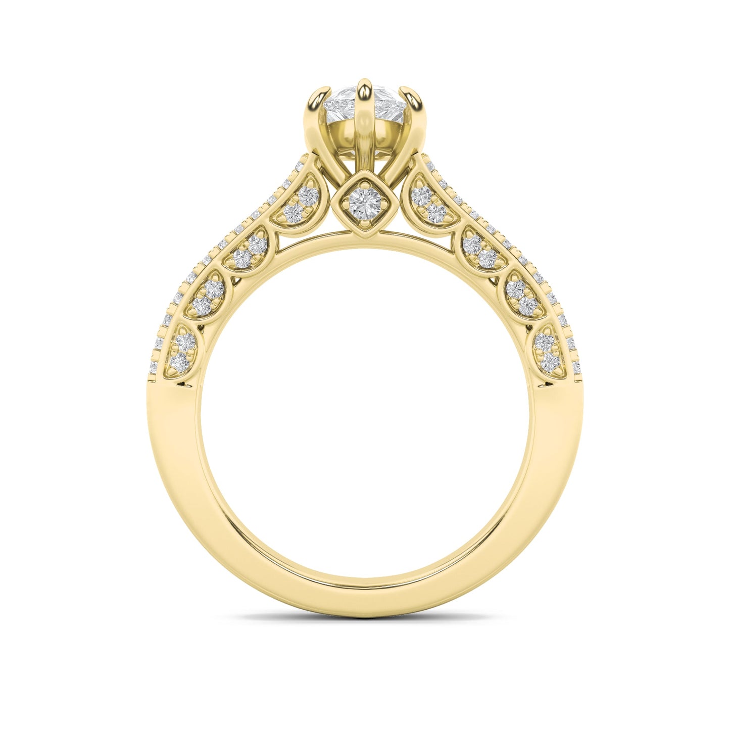 2Cttw Pear Shaped Lab Grown Diamond (F/VS) Split Shank Accented Engagement Ring in 14K Gold