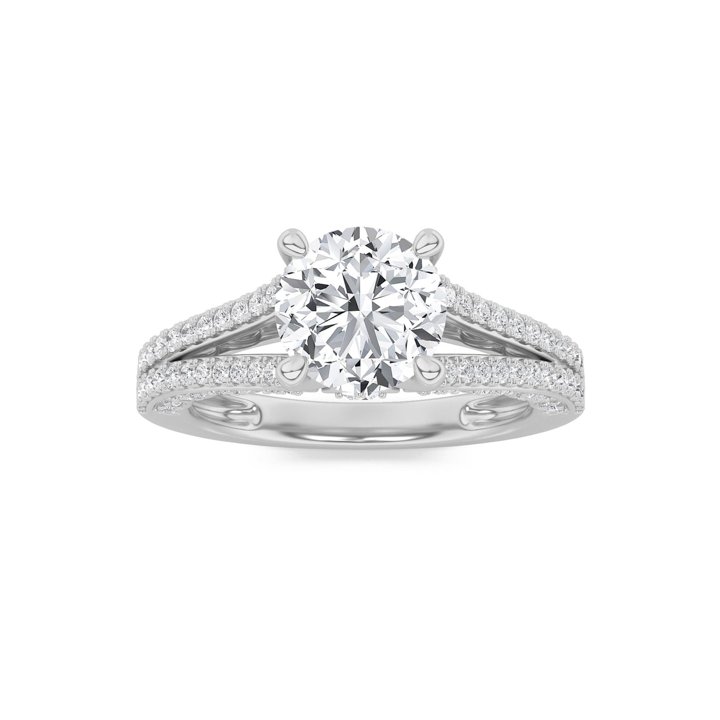 2Cttw Round Shaped Lab Grown Diamond (F/VS) SplitShank Accented Engagement Ring in 14K Gold