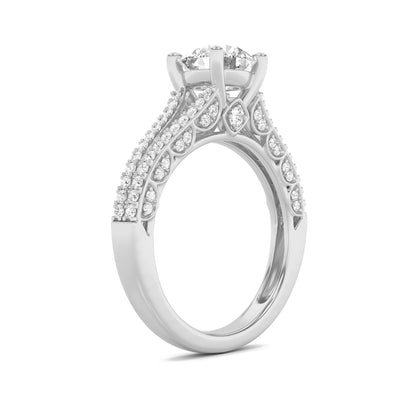 2Cttw Round Shaped Lab Grown Diamond (F/VS) SplitShank Accented Engagement Ring in 14K Gold