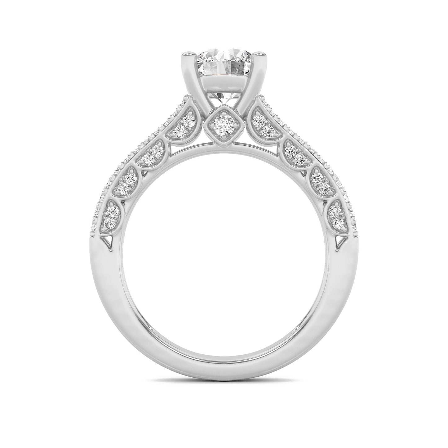 2Cttw Round Shaped Lab Grown Diamond (F/VS) SplitShank Accented Engagement Ring in 14K Gold