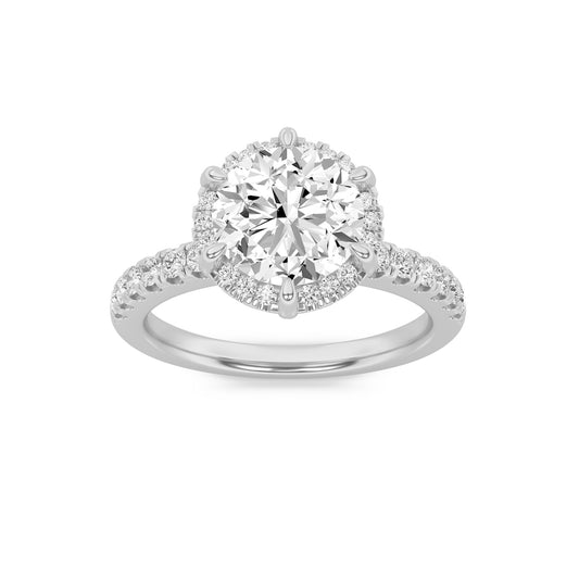 2Cttw Round Shaped Lab Grown Diamond (F/VS) Halo Accented Engagement Ring in 14K Gold