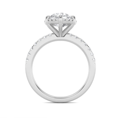 2Cttw Round Shaped Lab Grown Diamond (F/VS) Halo Accented Engagement Ring in 14K Gold