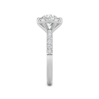 2Cttw Round Shaped Lab Grown Diamond (F/VS) Halo Accented Engagement Ring in 14K Gold