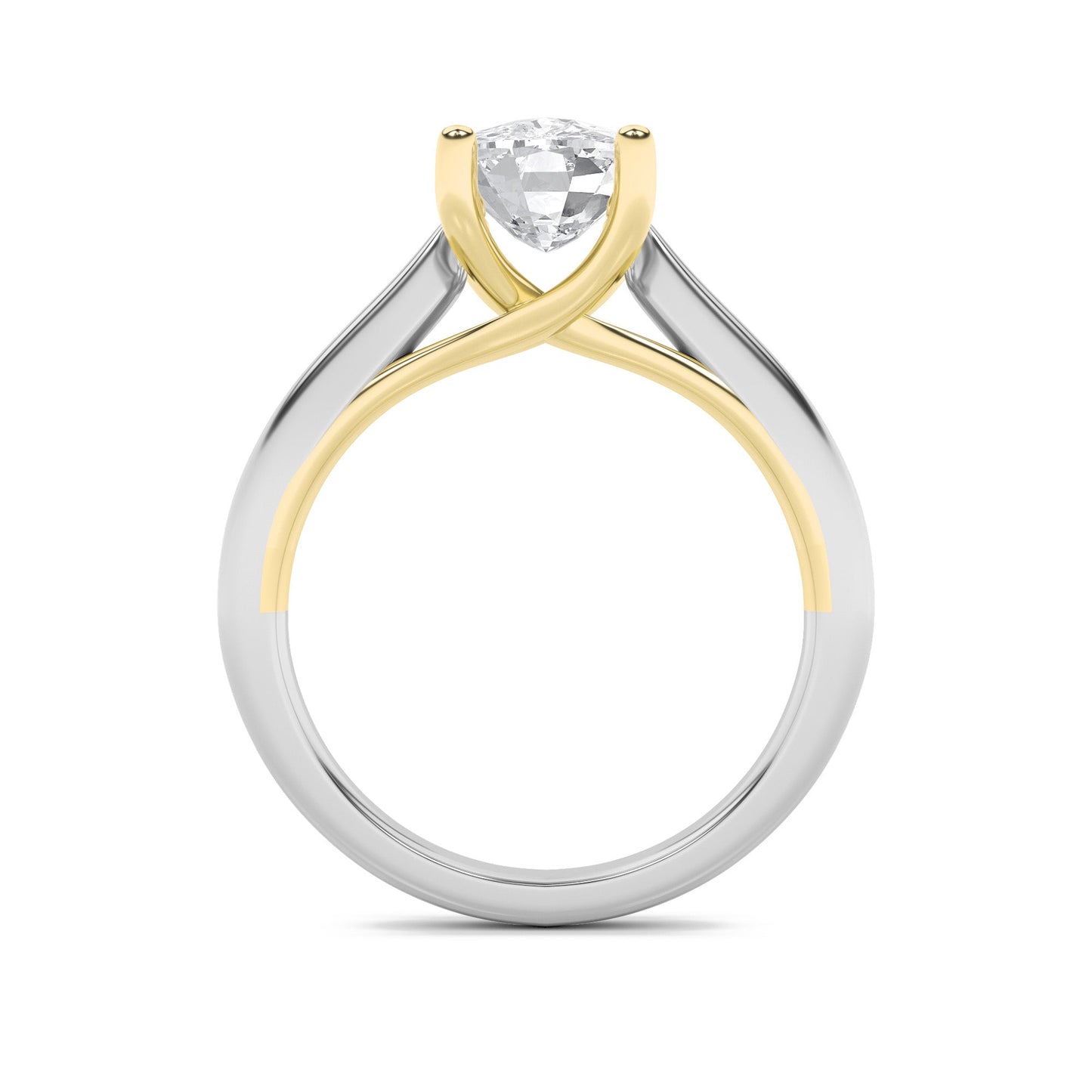 1Cttw Elongated Cushion Shaped Lab Grown Diamond Two Tone Cathedral Shank Engagement Ring in 14K Gold