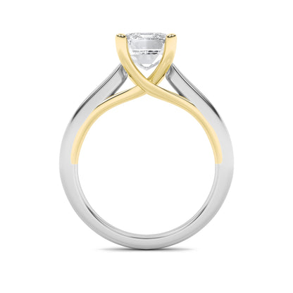 1Cttw Emerald Shaped Lab Grown Diamond (F/VS) Two-Tone Cathedral Shank Engagement Ring in 14K Gold