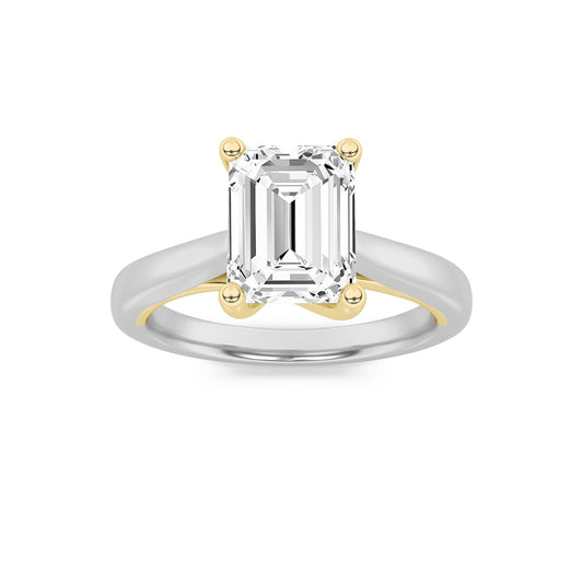 1.5Cttw Emerald Shaped Lab Grown Diamond Two Tone Cathedral Shank Engagement Ring in 14K Gold