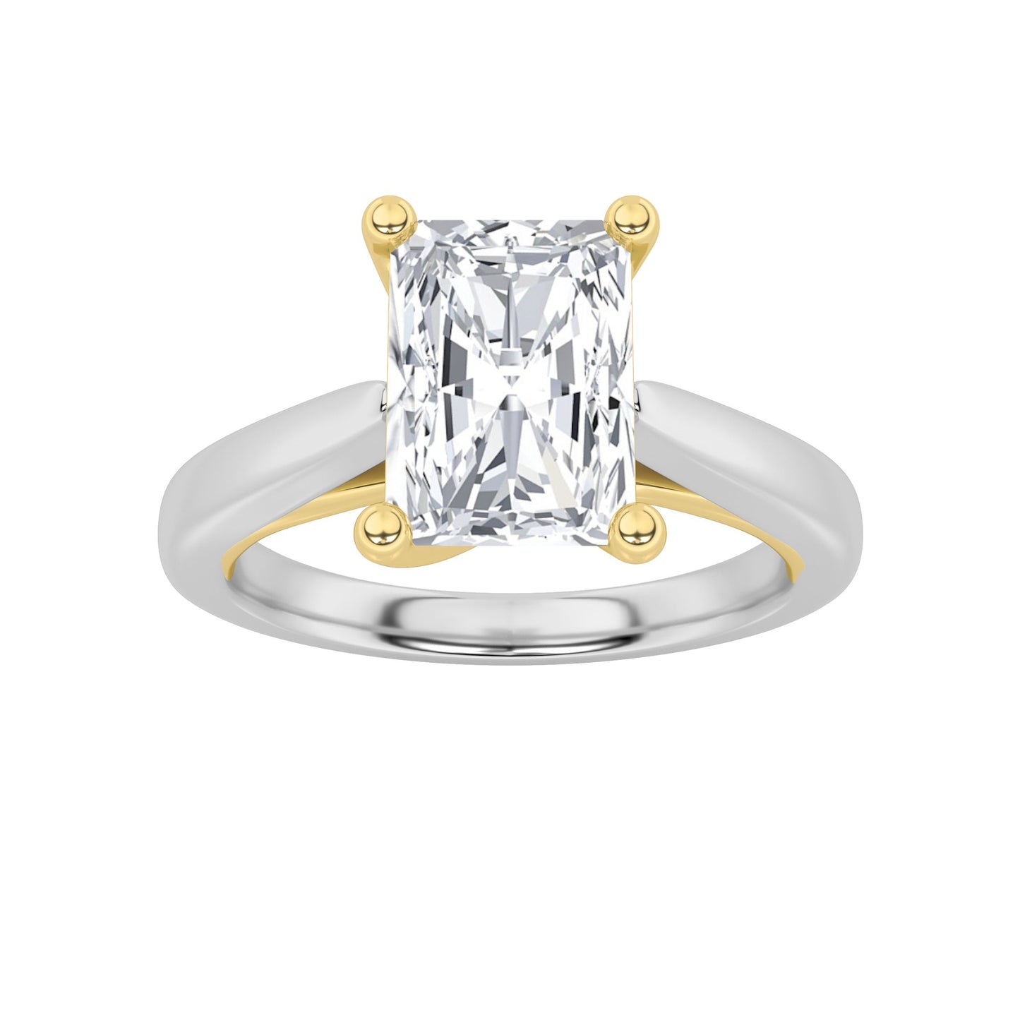 1Cttw Radiant Shaped Lab Grown Diamond (F/VS) Two-Tone Cathedral Shank Engagement Ring in 14K Gold