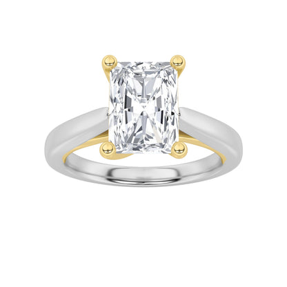1Cttw Radiant Shaped Lab Grown Diamond (F/VS) Two-Tone Cathedral Shank Engagement Ring in 14K Gold