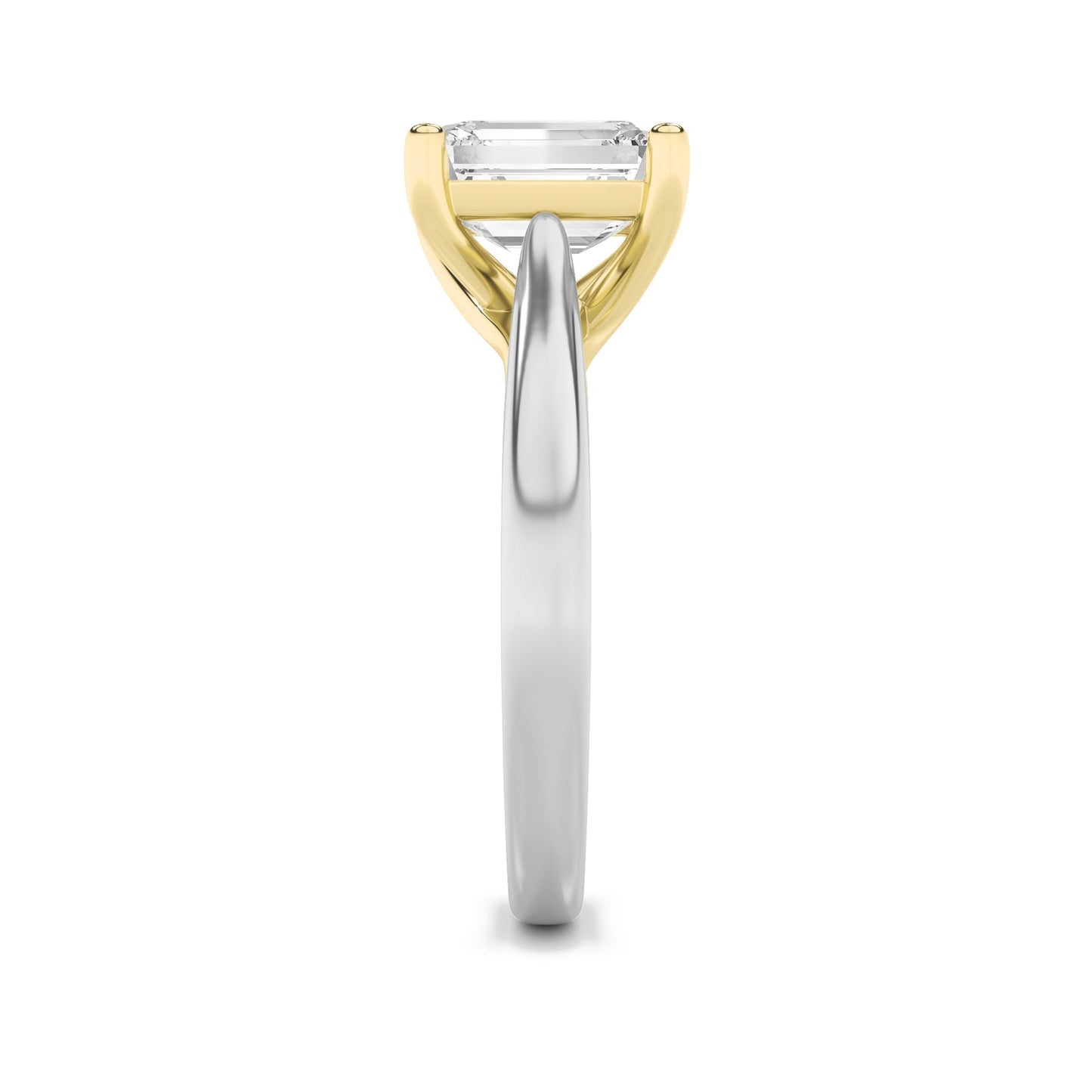 1Cttw Radiant Shaped Lab Grown Diamond (F/VS) Two Tone Cathedral Shank Solitaire Engagement Ring in 14K Gold