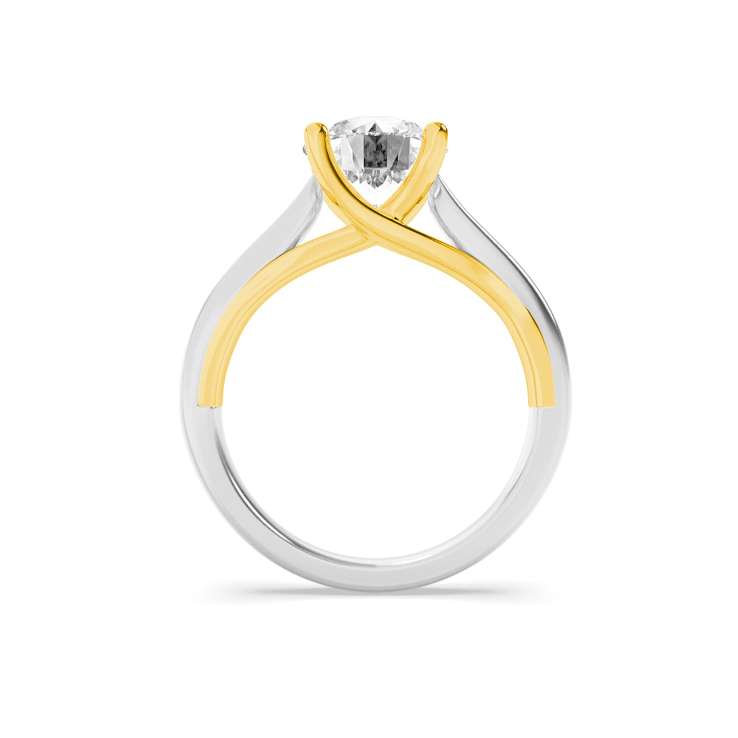 1Cttw Round Shaped Lab Grown Diamond (F/VS) Two Tone Cathedral Shank Engagement Ring in 14K Gold