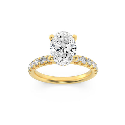 2Cttw Oval Shaped Lab Grown Diamond (G/VS) Hidden Halo Accented Ring in 14K Gold