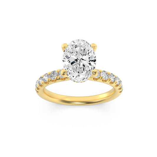 2Cttw Oval Shaped Lab Grown Diamond (G/VS) Hidden Halo Accented Ring in 14K Gold