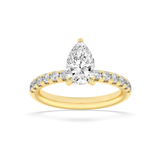 2Cttw Pear Shaped Lab Grown Diamond (F/VS) Hidden Halo Accented Ring in 14K Gold