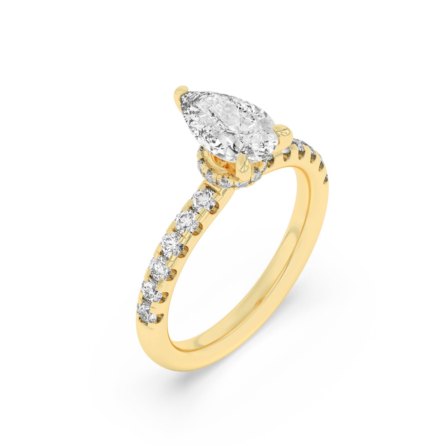 2Cttw Pear Shaped Lab Grown Diamond (F/VS) Hidden Halo Accented Ring in 14K Gold