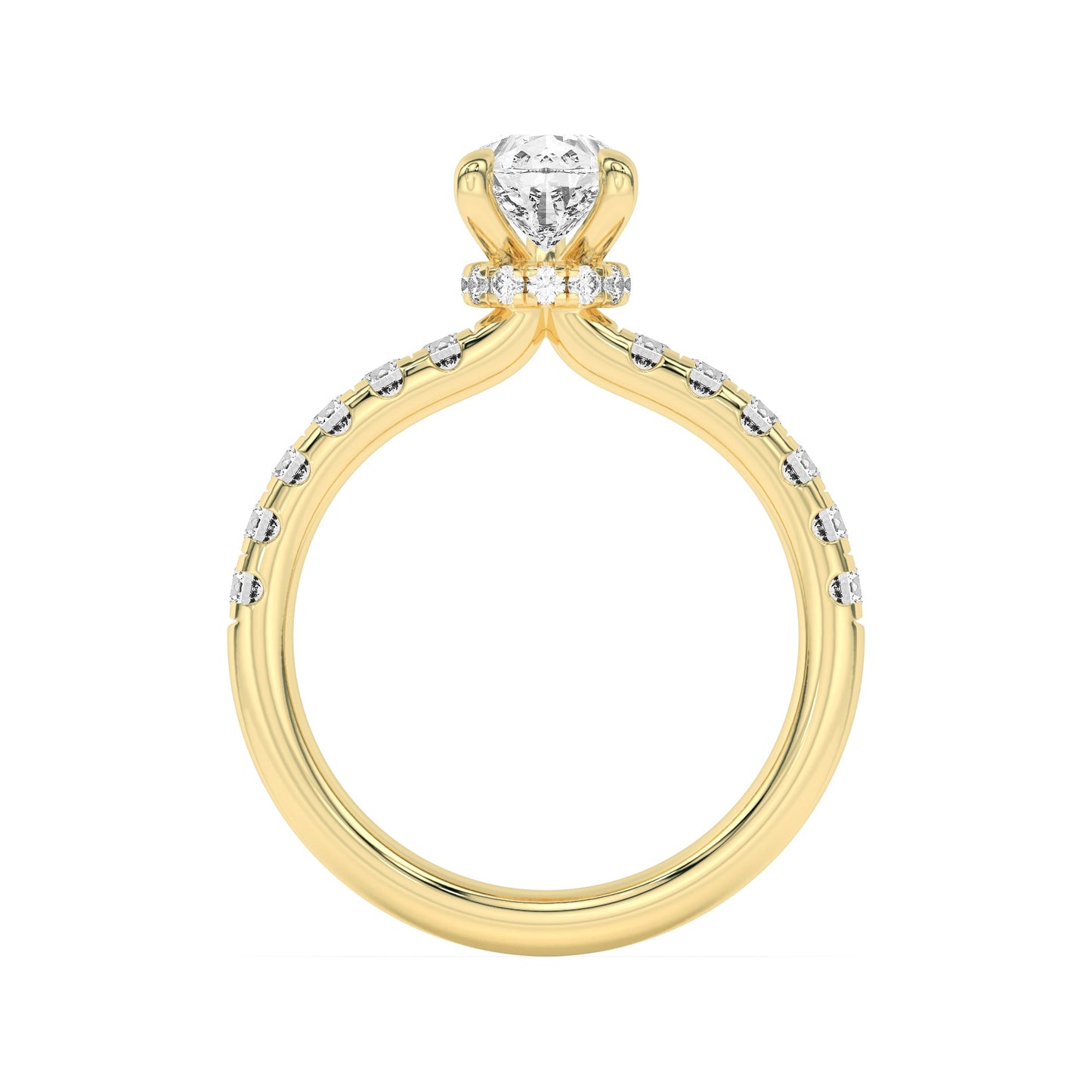 2Cttw Pear Shaped Lab Grown Diamond (F/VS) Hidden Halo Accented Ring in 14K Gold