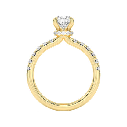 2Cttw Pear Shaped Lab Grown Diamond (F/VS) Hidden Halo Accented Ring in 14K Gold