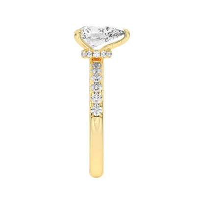 2Cttw Pear Shaped Lab Grown Diamond (F/VS) Hidden Halo Accented Ring in 14K Gold