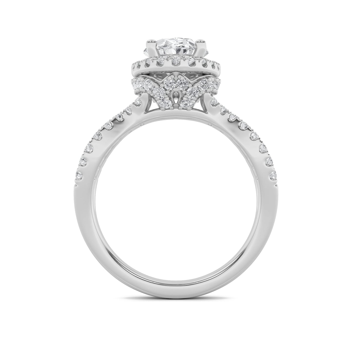 2Cttw Oval Shaped Lab Grown Diamond (F/VS) Split Shank Halo Accented Engagement Ring in 14K Gold