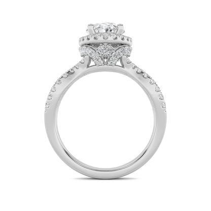 2Cttw Oval Shaped Lab Grown Diamond (F/VS) Split Shank Halo Accented Engagement Ring in 14K Gold