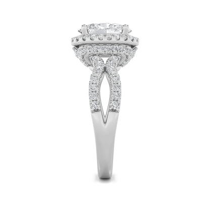 2Cttw Oval Shaped Lab Grown Diamond (F/VS) Split Shank Halo Accented Engagement Ring in 14K Gold