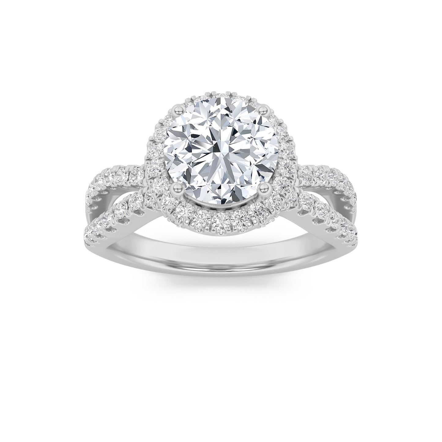 2Cttw Round Shaped Lab Grown Diamond (F/VS) Split Shank Halo Accented Engagement Ring in 14K Gold