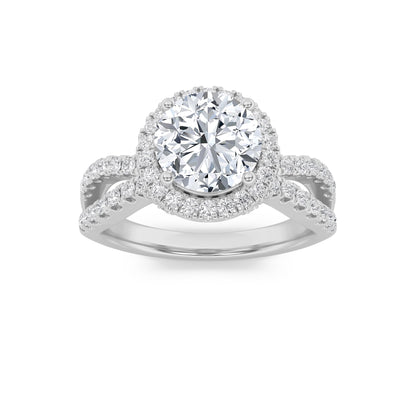 2Cttw Round Shaped Lab Grown Diamond (F/VS) Split Shank Halo Accented Engagement Ring in 14K Gold