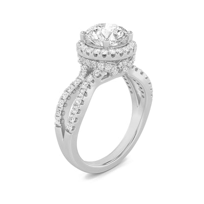 2Cttw Round Shaped Lab Grown Diamond (F/VS) Split Shank Halo Accented Engagement Ring in 14K Gold