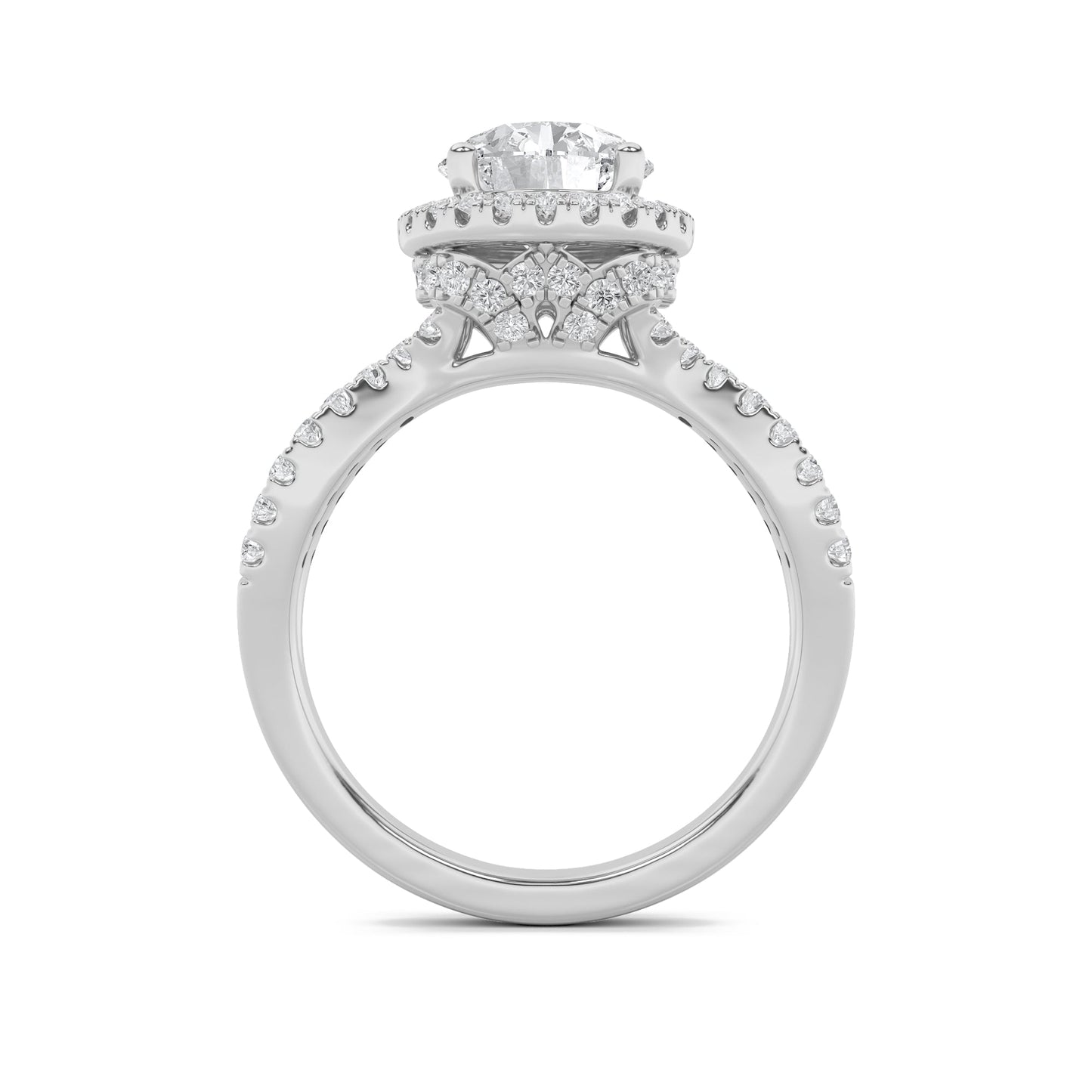 2Cttw Round Shaped Lab Grown Diamond (F/VS) Split Shank Halo Accented Engagement Ring in 14K Gold