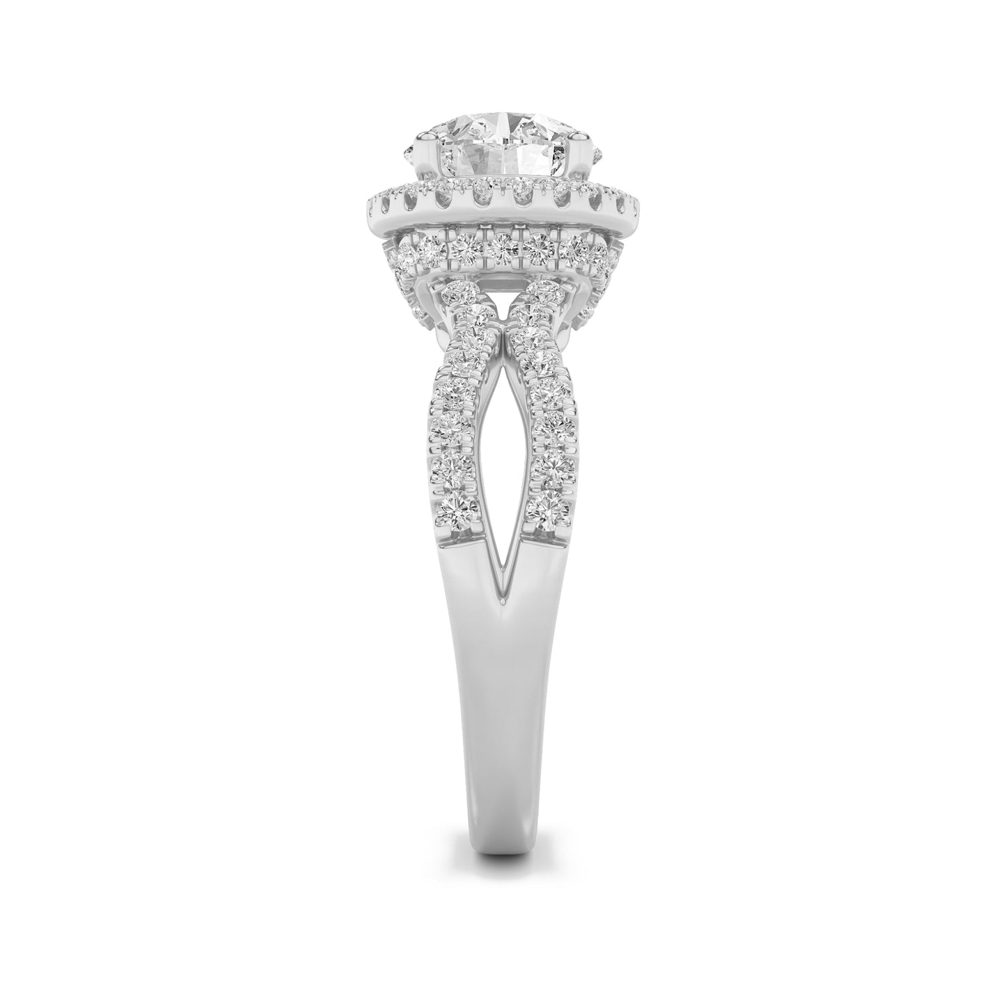 2Cttw Round Shaped Lab Grown Diamond (F/VS) Split Shank Halo Accented Engagement Ring in 14K Gold
