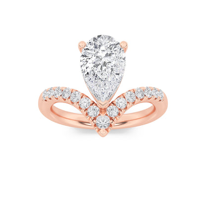 2Cttw Pear Shaped Lab Grown Diamond (F/VS) Accented Solitaire Fancy Engagement Ring in 14K Gold