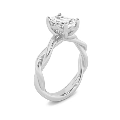 2Cttw Emerald Shaped Lab Grown Diamond (F/VS) Twisted Shank Solitaire Engagement Ring in 14K Gold