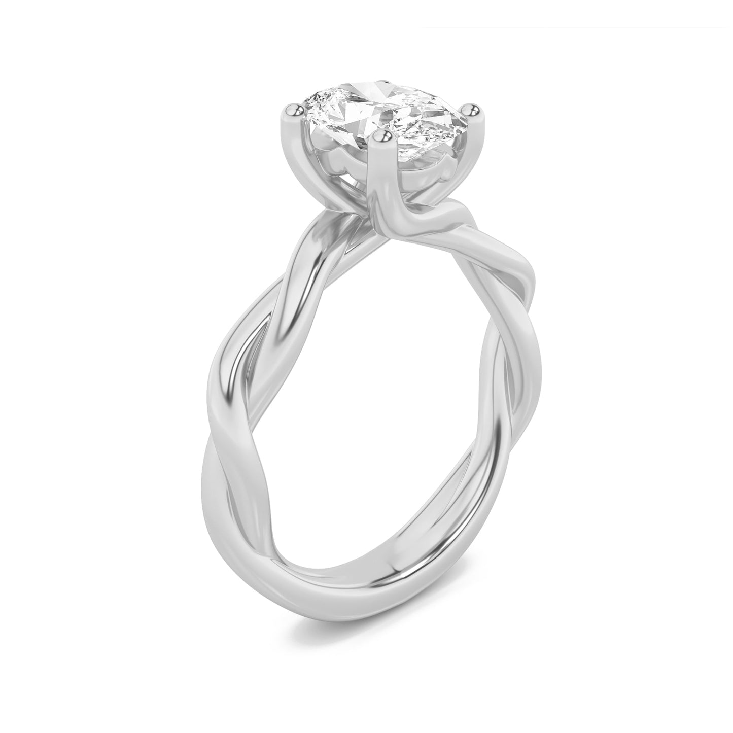 1Cttw Oval Shaped Lab Grown Diamond (F/VS) Twisted Shank Solitaire Engagement Ring in 14K Gold