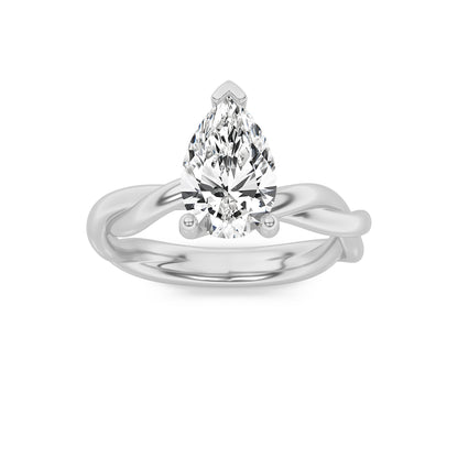 1Cttw Pear Shaped Lab Grown Diamond (F/VS) Twisted Shank Solitaire Engagement Ring in 14K Gold