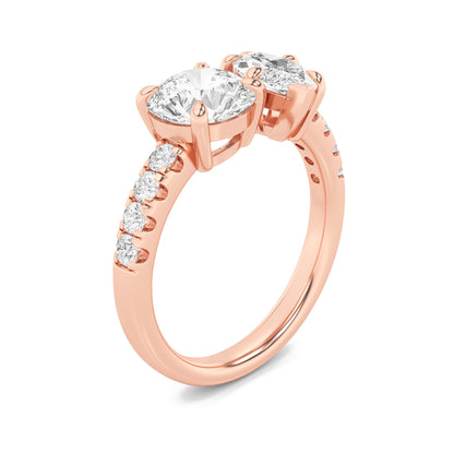 3Cttw Round Shaped Lab Grown Diamond (F/VS) Toi et Moi Engagement Ring in 14K Gold
