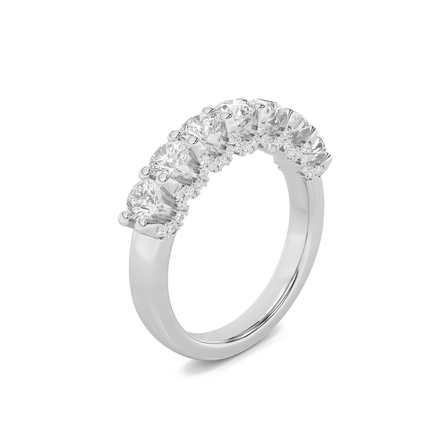 1Cttw Round Shaped Lab Grown Diamond (F/VS) Accented Double Halo Set of Band and  Ring in 14K Gold