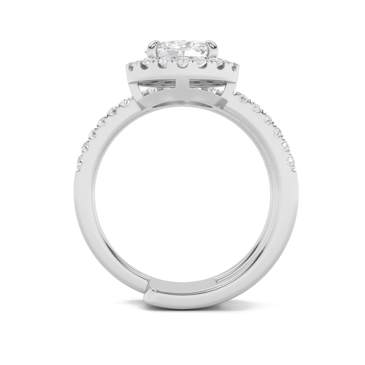 1Cttw Oval Shaped Lab Grown Diamond (F/VS) Halo Accented Fashion Ring in 14K Gold