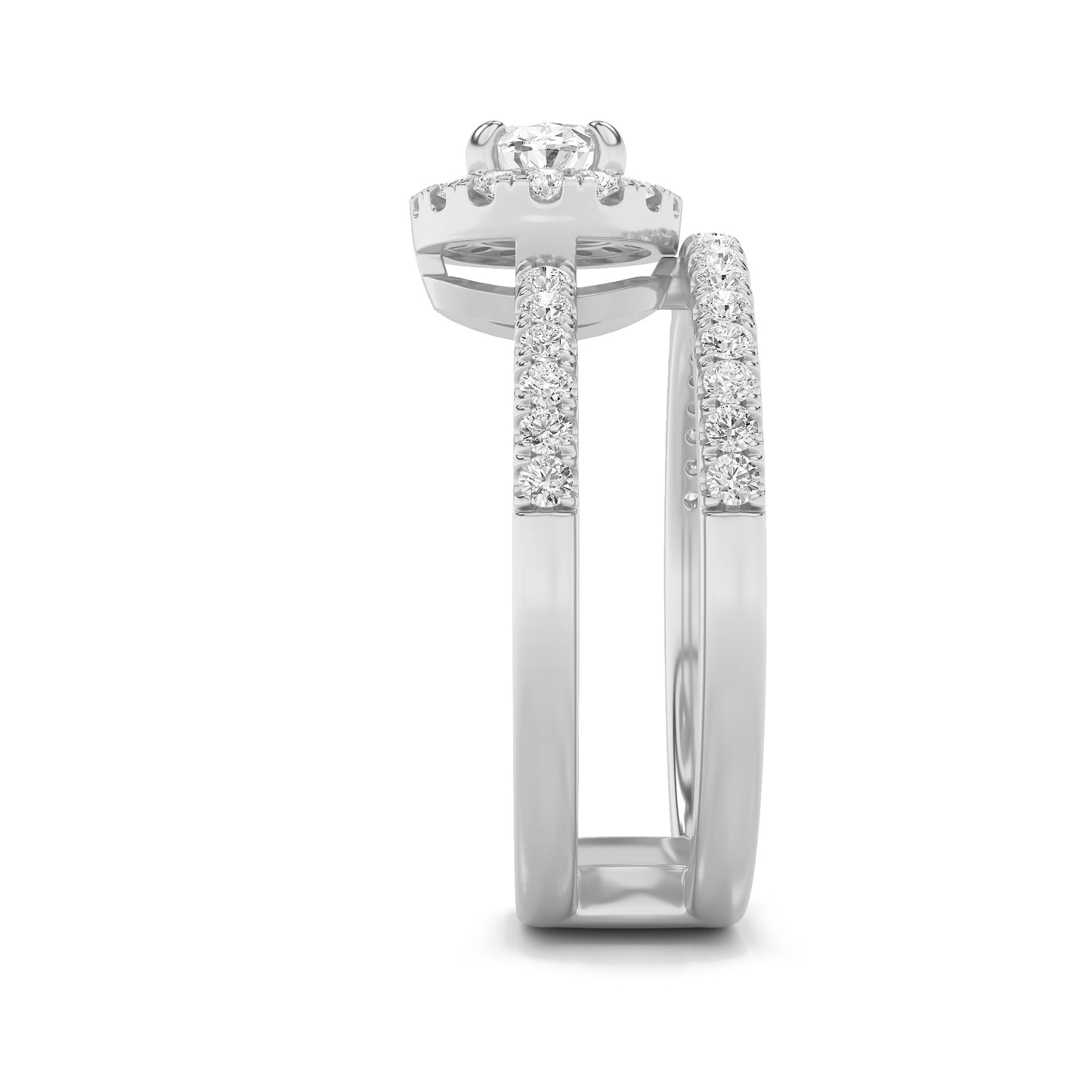 1Cttw Oval Shaped Lab Grown Diamond (F/VS) Halo Accented Fashion Ring in 14K Gold