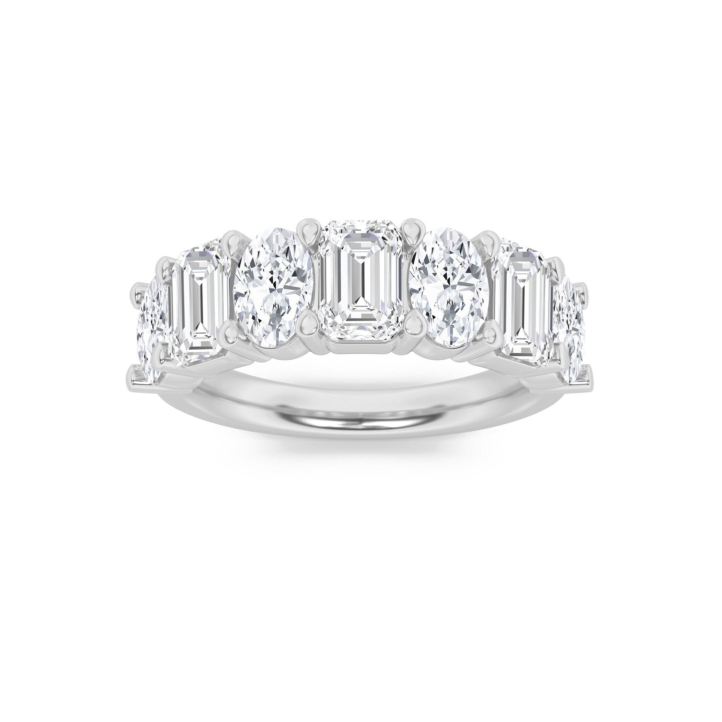 3Cttw Emerald Shaped Lab Grown Diamond (F/VS) Seven Stone Band Ring in 14K Gold