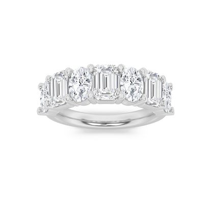 3Cttw Emerald Shaped Lab Grown Diamond (F/VS) Seven Stone Band Ring in 14K Gold
