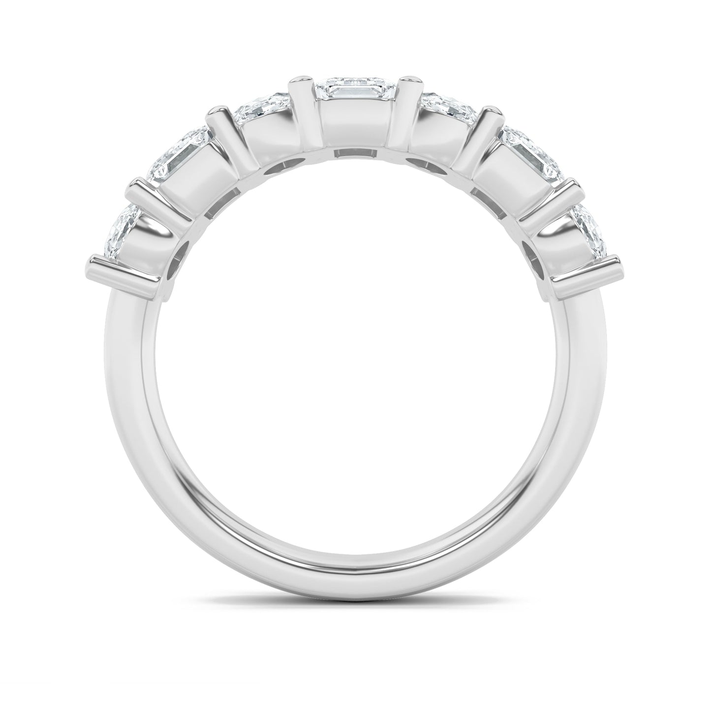 3Cttw Emerald Shaped Lab Grown Diamond (F/VS) Seven Stone Band Ring in 14K Gold